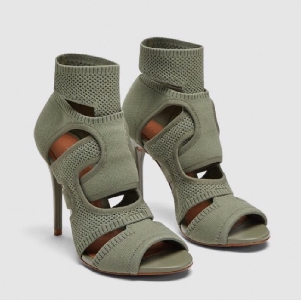 Zara green fabric strapped heel